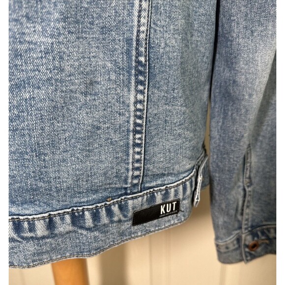 KUT From the Kloth Emma Boyfriend Denim Jean Jacket Womens Sz M Pink Fur Collar - Picture 6 of 16